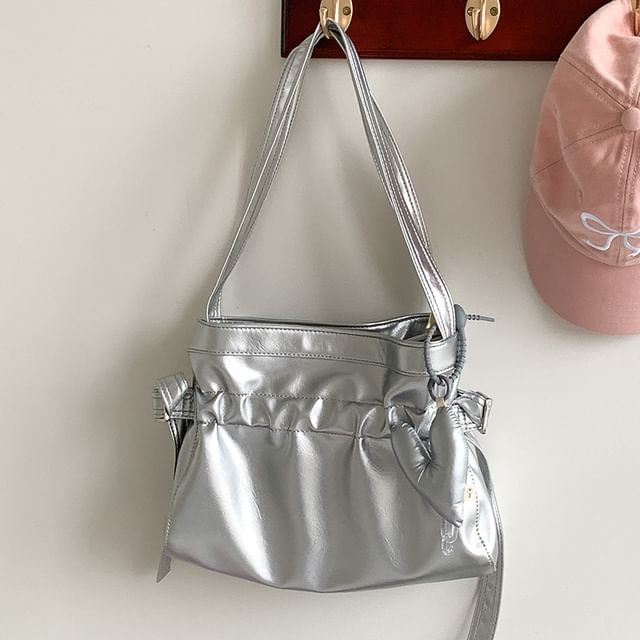Faux Leather Drawstring Plain Bag Tote