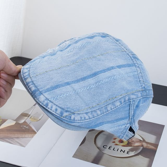 Washed Striped Denim Flat Cap