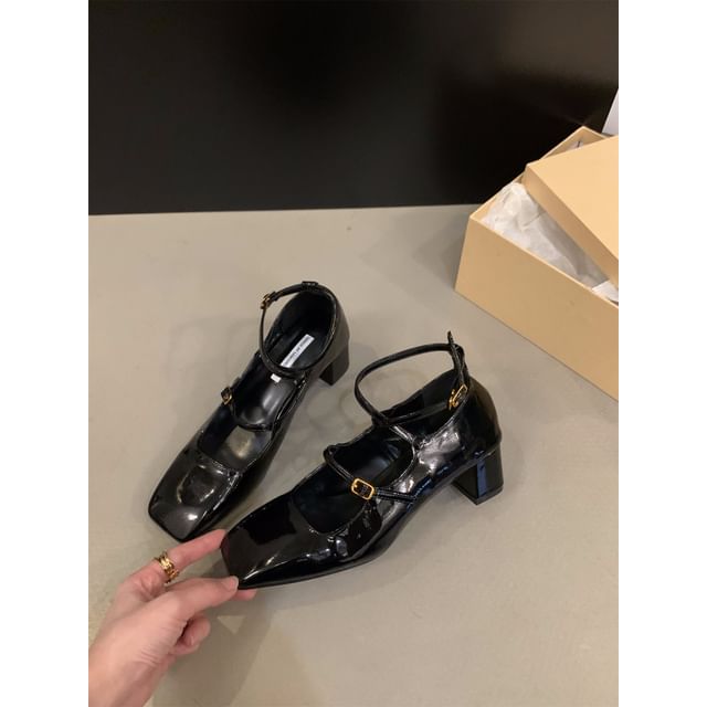 Shoes Mary Heel Chunky Square-Toe Jane