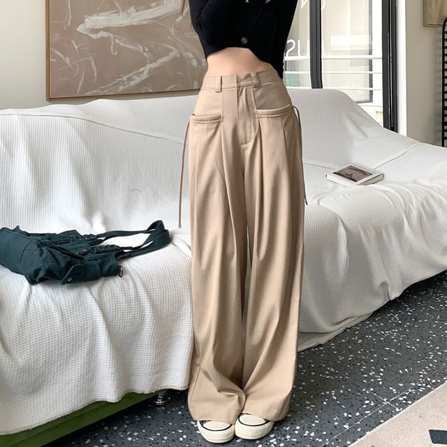 Plain Leg Pants Pleated High Suit Rise Wide