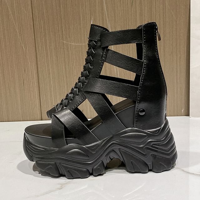 Heel Strappy Chunky Platform Sandals Lace-Up