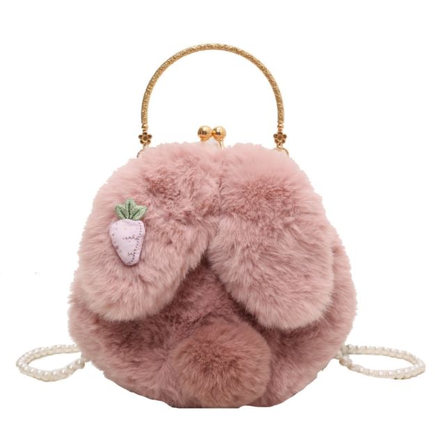 Fluffy Rabbit Crossbody Beaded Strap Bag