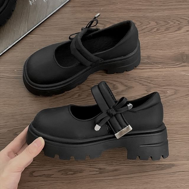 Platform Plain Mary Bow Jane Shoes