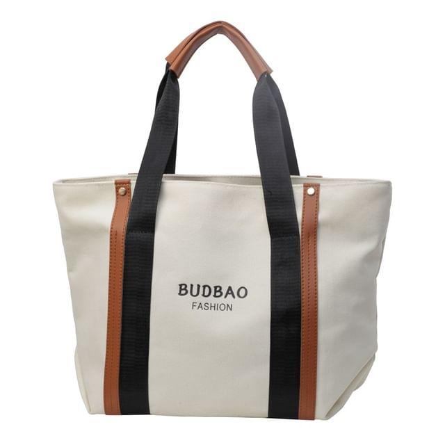 Bag Color Lettering Print Canvas Block Tote