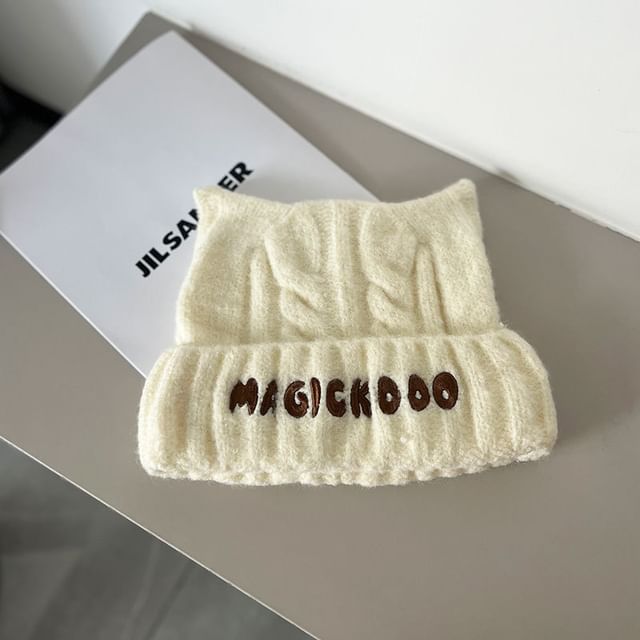 Embroidered Cable Knit Lettering Beanie