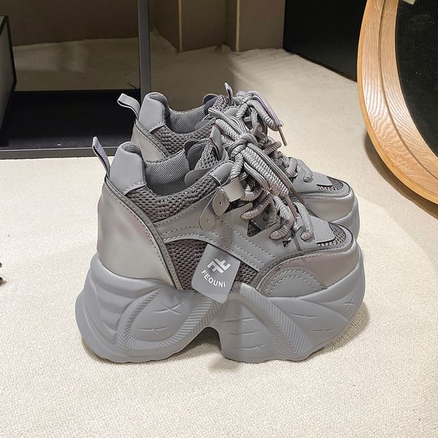 Sneakers Mesh Hidden Platform Wedge Panel