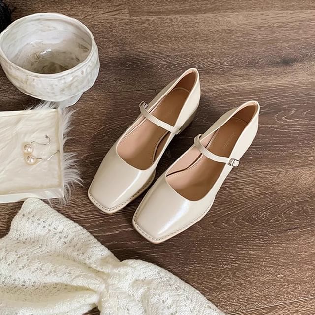 Jane Toe Square Chunky Shoes Mary Heel