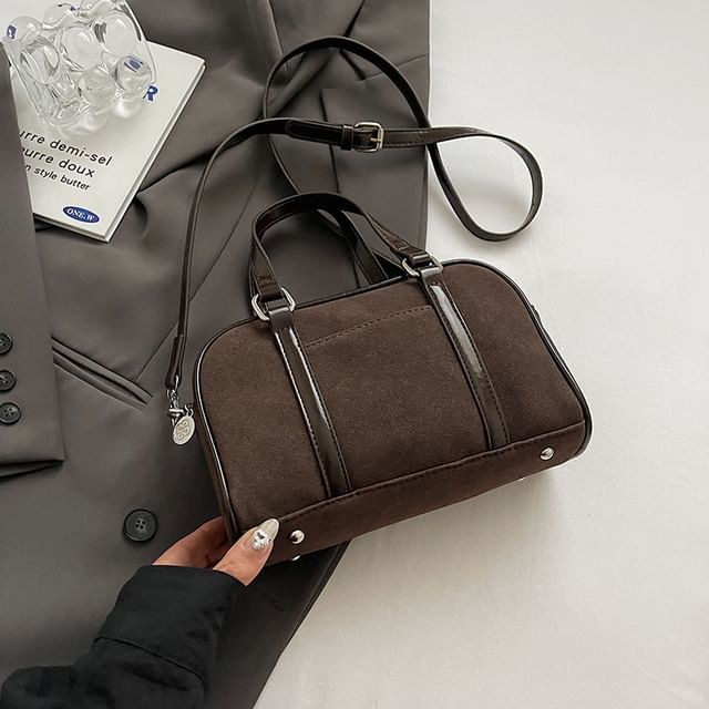 Faux Crossbody / Set Baseball Charm Suede Handle Bag Top