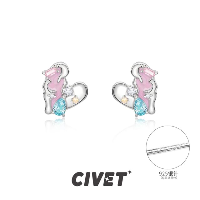 / Heart Panel Silver Stud Sterling Ear Earring Cuff