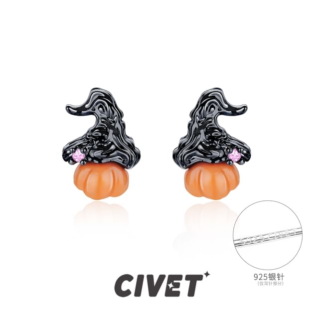 Silver Halloween Phantom Earring Stud / Sterling Ear Pumpkin Cuff