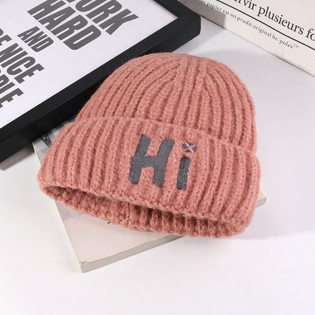 Knit Embroidered Lettering Beanie