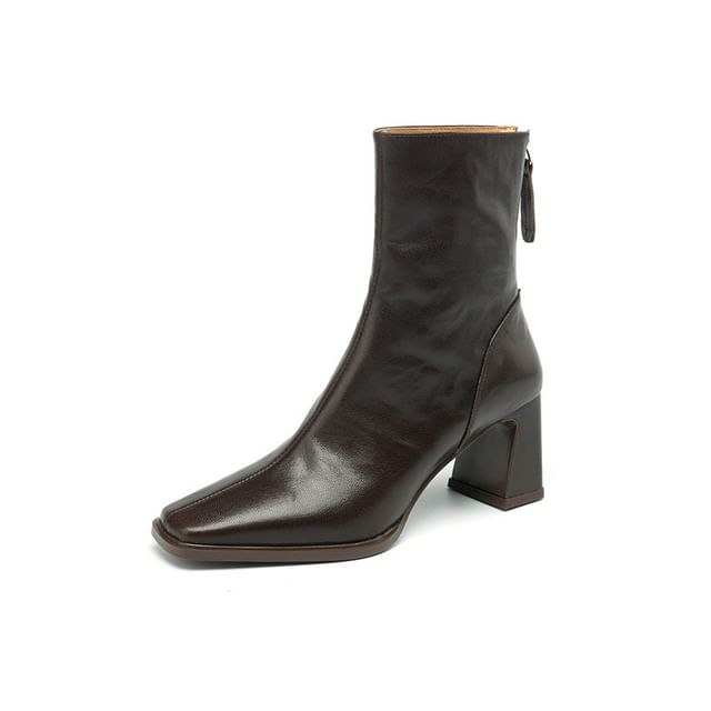 Short Zip Square Block Toe Boots Heel