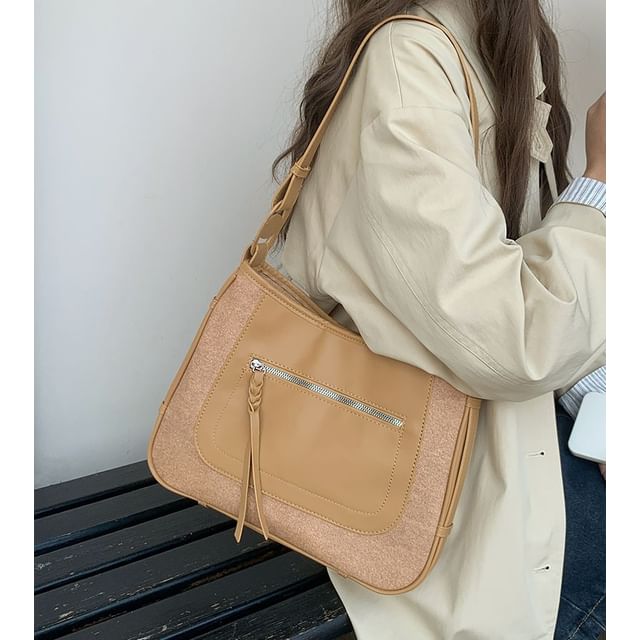 Bag Faux Panel Leather Shoulder Zip