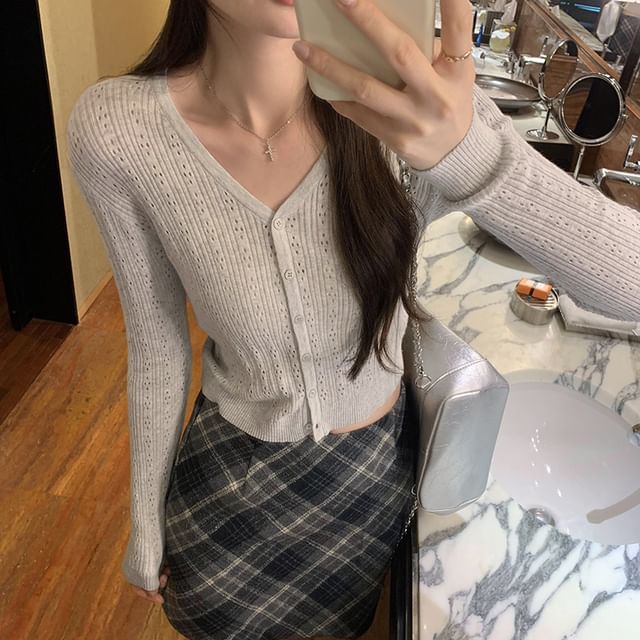 Button-Up Cardigan Plain V-Neck