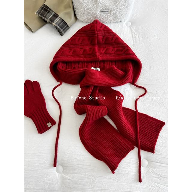 Scarf Plain Knit Cable Hooded