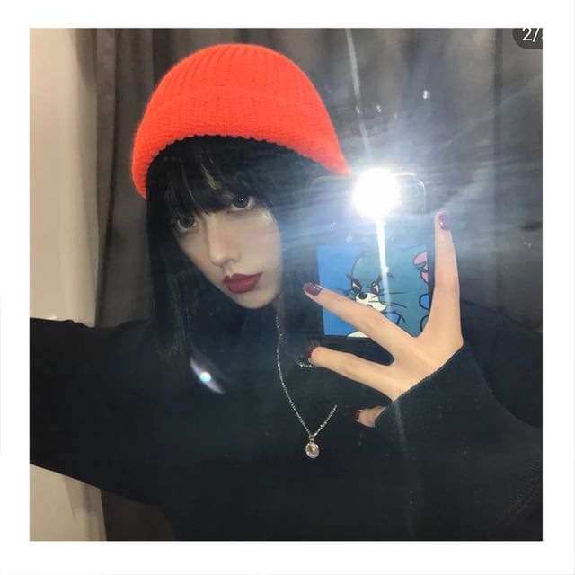 / Plain Knit Panel Beanie Ribbed