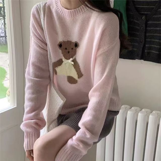 Sweater Crewneck Embroidery Bear