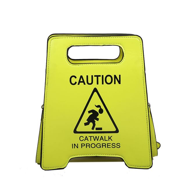 Lettering Leather Crossbody Bag Faux