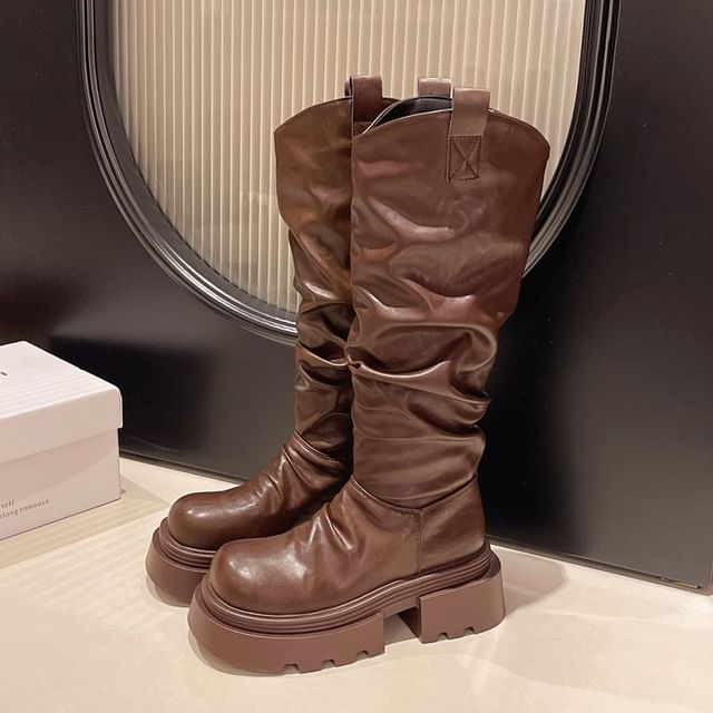 Knee High Ruched Boots Platform