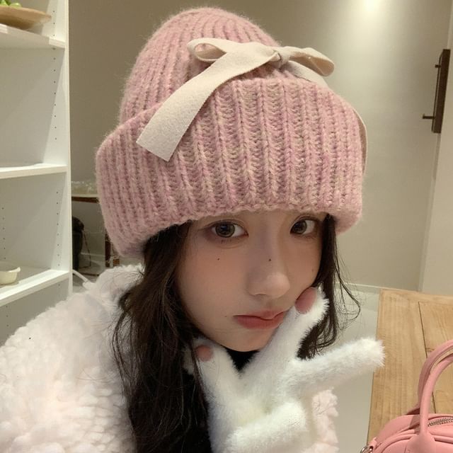 Ribbed Beanie Bow