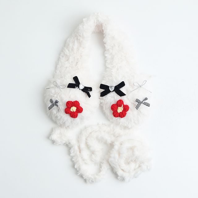 Earmuffs Crochet Fluffy Flower Bow