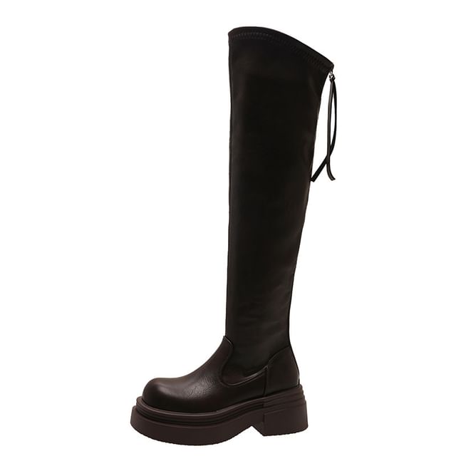 Leather Faux Over-The-Knee Boots Platform