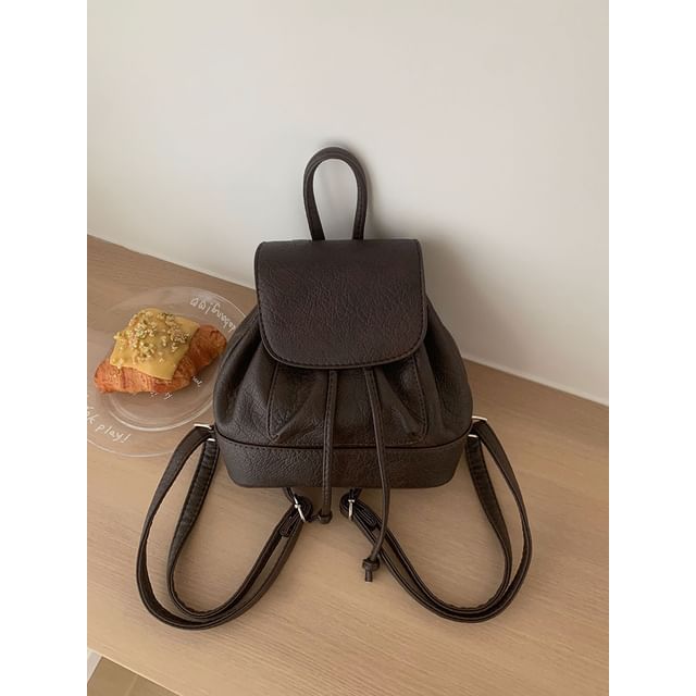 Flap Leather Backpack Faux