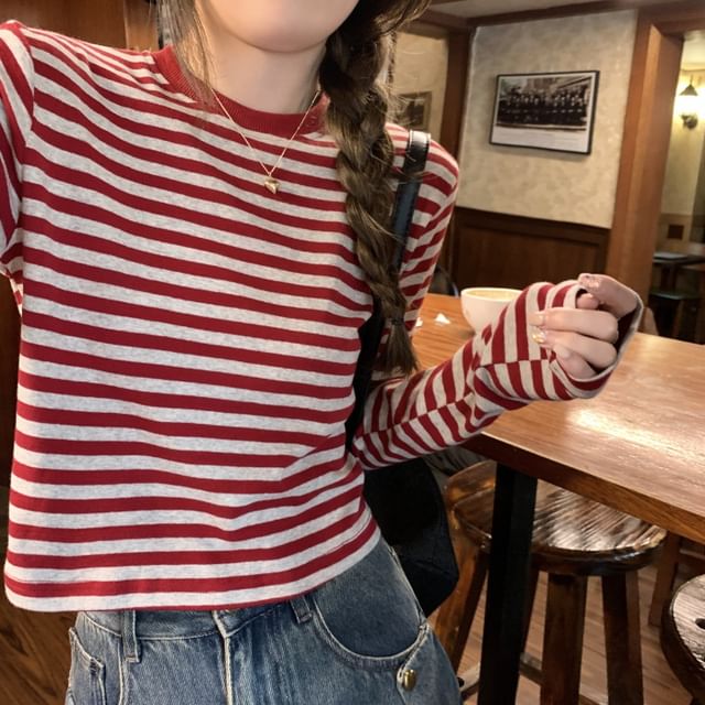 Long-Sleeve Crewneck Striped Tee