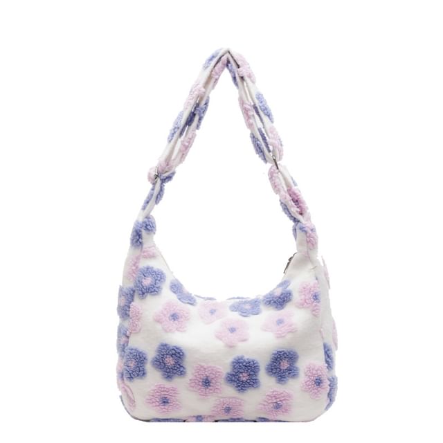 Faux Floral Shearling Bag Tote