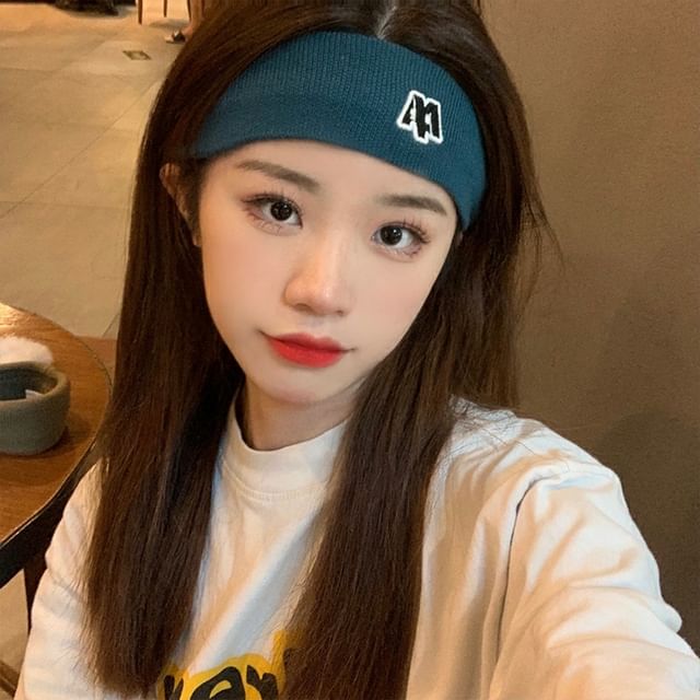 Headband Lettering Embroidered Knit