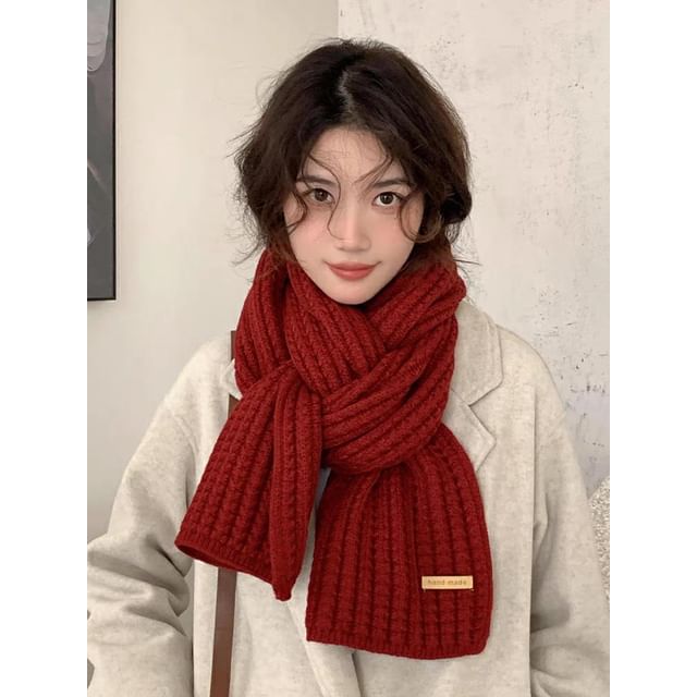 Embroidered Plaid Lettering Scarf Plain /