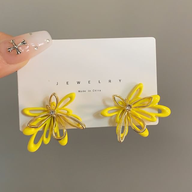 Floral Earring Stud Glaze Alloy