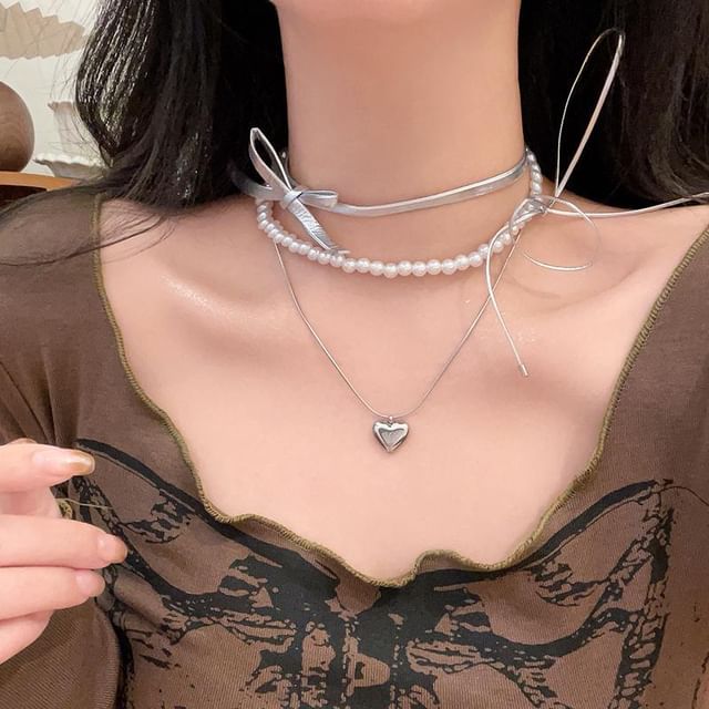 Layered Set Heart Braded / Necklace