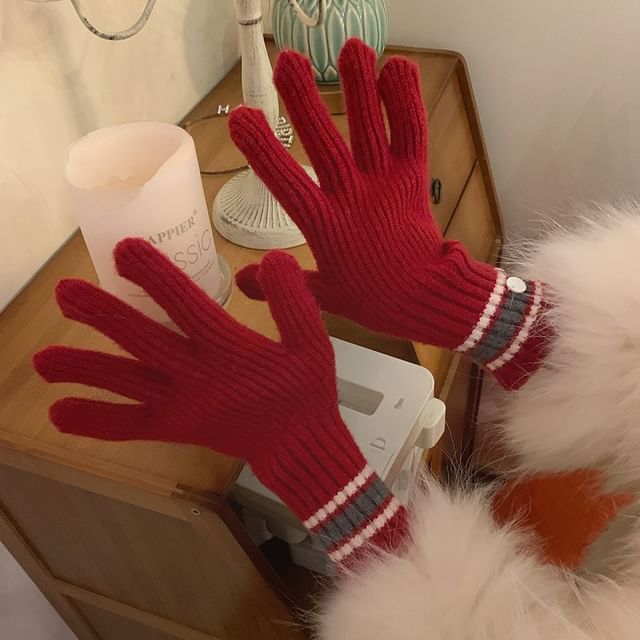 Knit Gloves Color Block