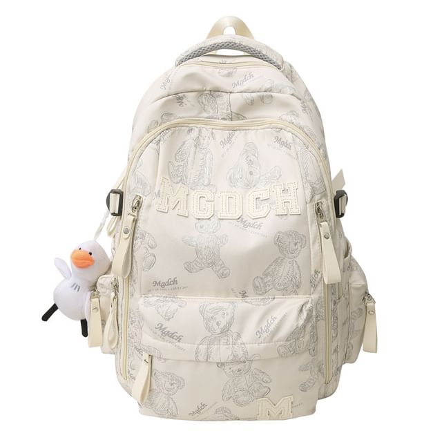 Laptop Lettering Applique Charm Print Bear Set Tote Bag Backpack / Nylon