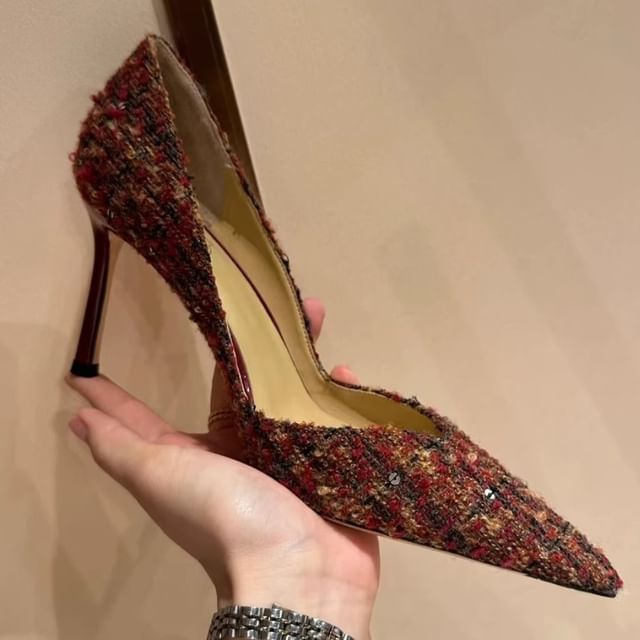 Sequin Stiletto Toe Pointed Pumps Tweed