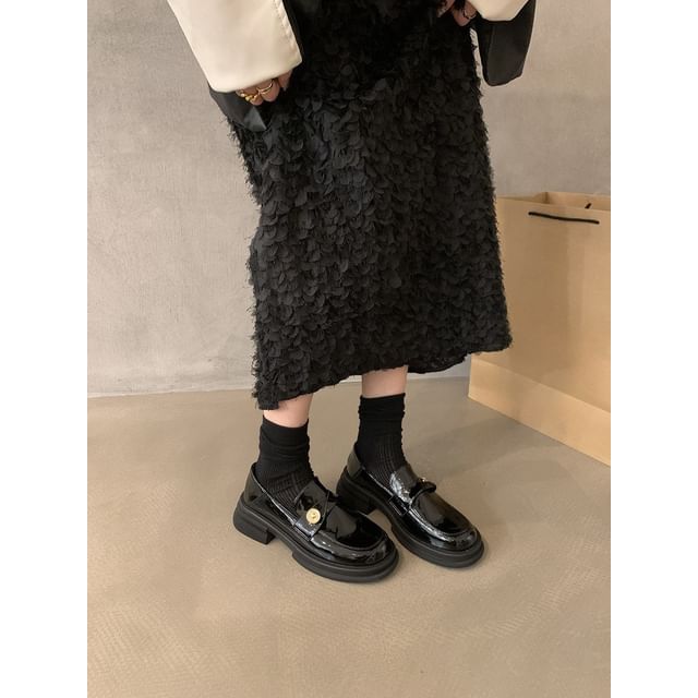 Platform Metal Faux Accent Loafers Leather