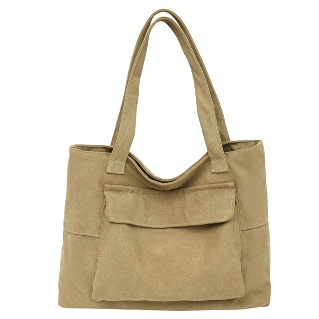 Tote Bag Plain Flap Pocket Canvas
