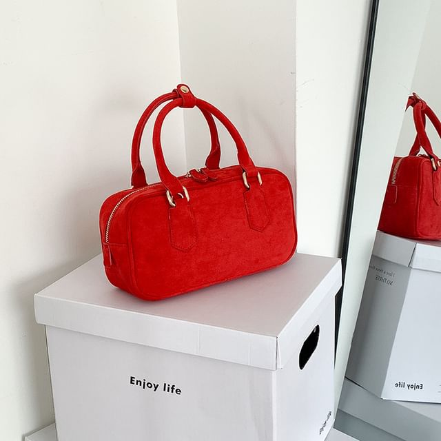 Suede Faux Handle Top Crossbody Bag