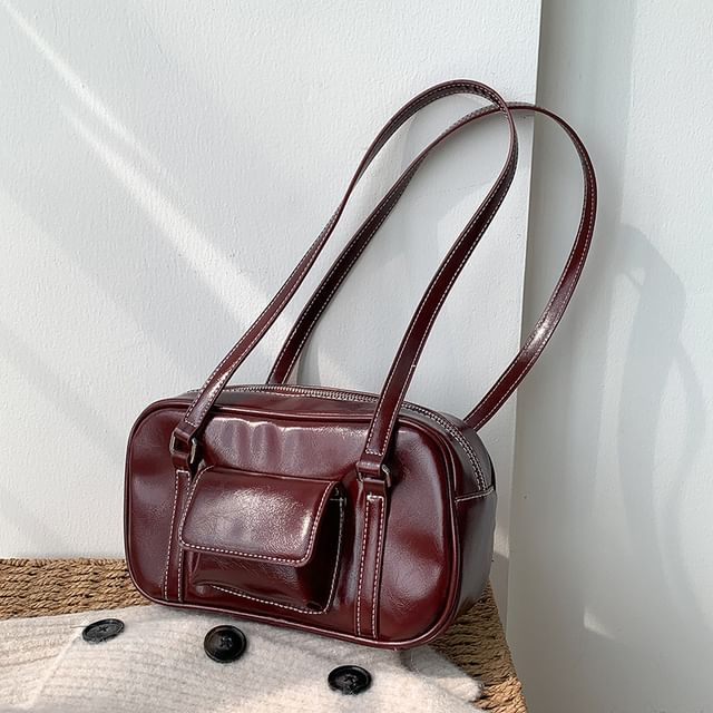 Faux Leather Shoulder Bag Plain