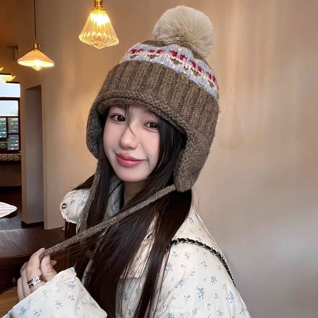 Trapper Knit Hat Pom