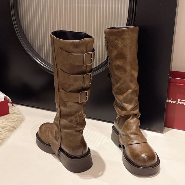 Faux Boots Tall Platform Leather