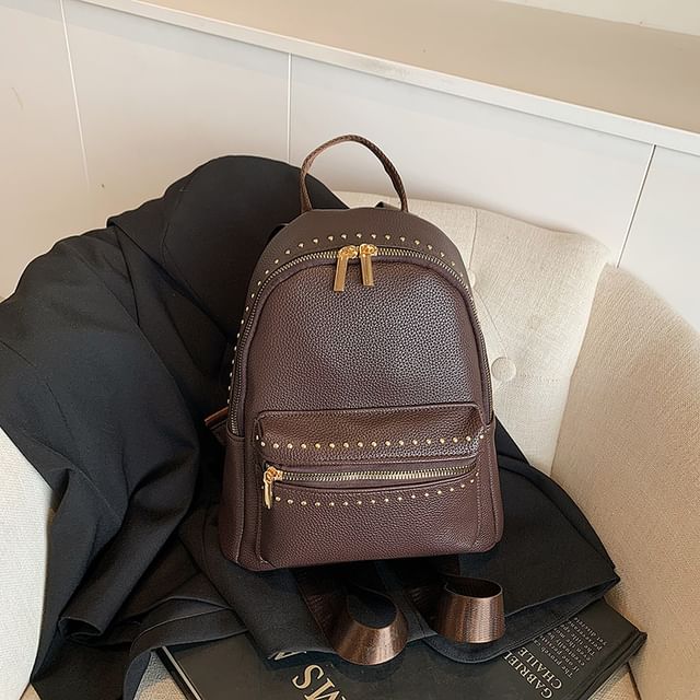 Leather Faux Studded Plain Backpack