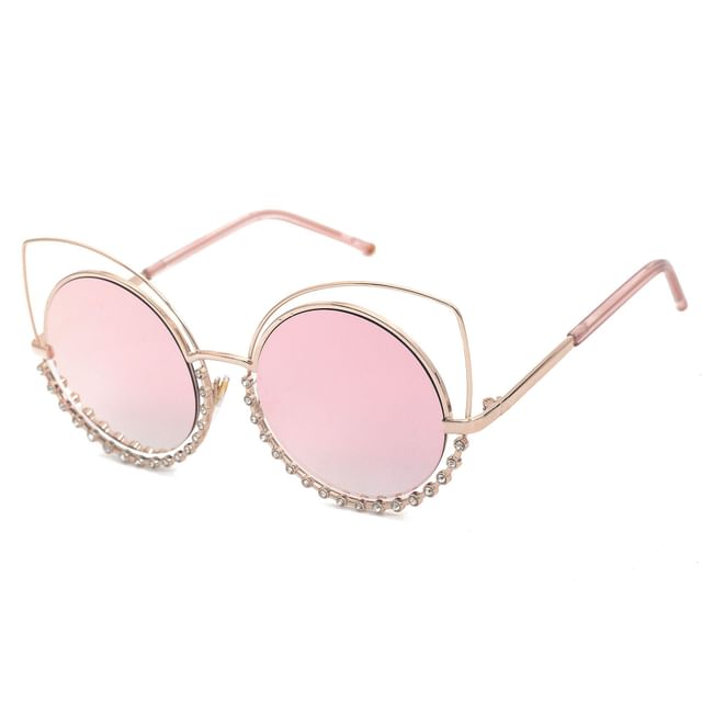 Sunglasses Metal Rhinestone Frame Cat Eye