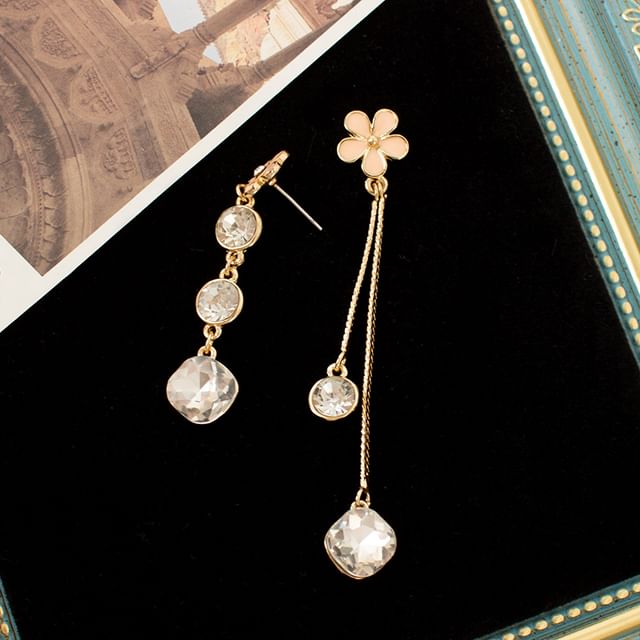 Asymmetrical Dangle Earring Floral Alloy Rhinestone
