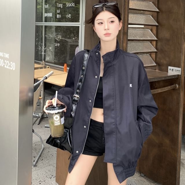 Collar Embroidered Stand Zip Jacket