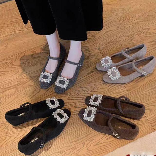 Jane Chunky Mary Pumps Rhinestone Heel Accent