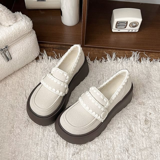 Embroidered Trim Platform Loafers