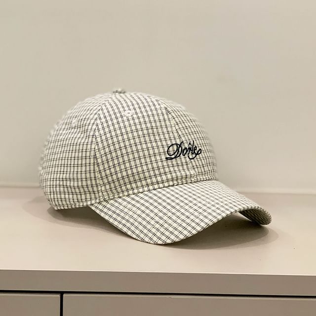 Letter Gingham Embroidered Cap