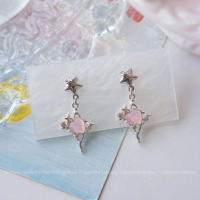 Rhinestone Heart / Star Drop Clip On Earring